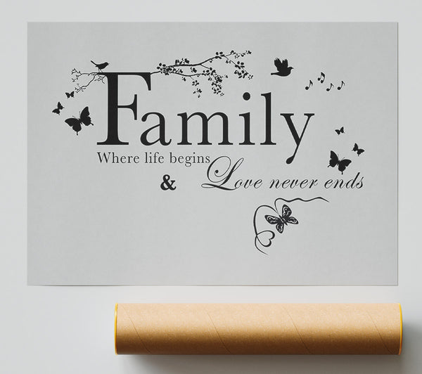 Family Quote Family Where Life Begins Grey