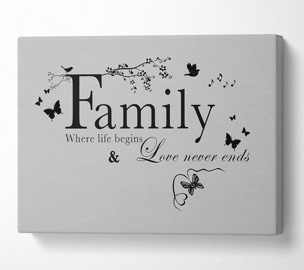 Family Quote Family Where Life Begins Grey