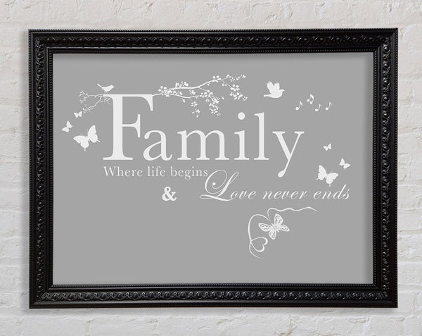 Family Quote Family Where Life Begins Grey White