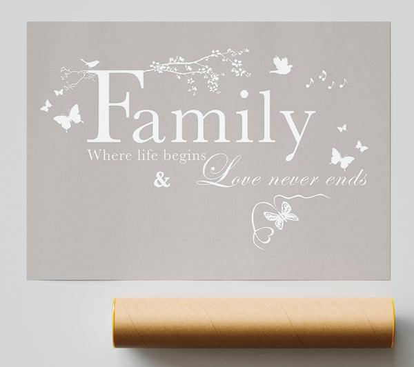 Family Quote Family Where Life Begins Beige