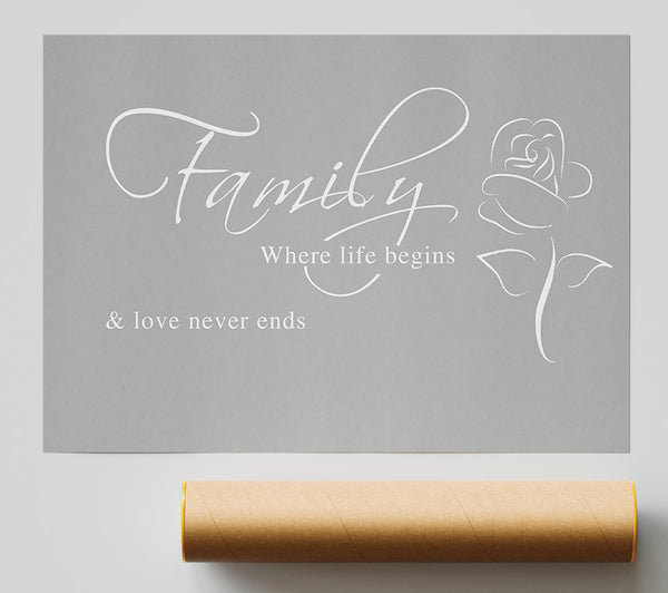 Family Quote Family Where Life Begins 1 Grey White