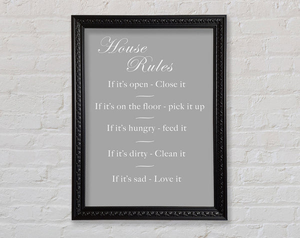 Family Quote House Rules 2 Grey White