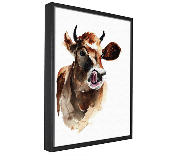 A picture of a Cow Licking Good framed canvas print sold by Wallart-Direct.co.uk