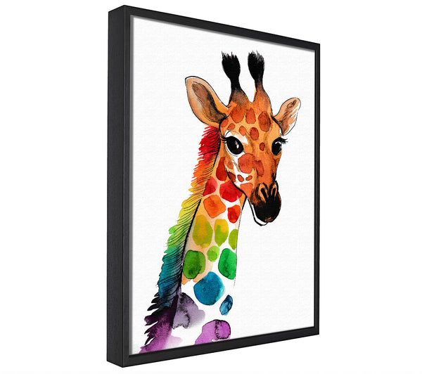 A picture of a Rainbow Giraffe framed canvas print sold by Wallart-Direct.co.uk