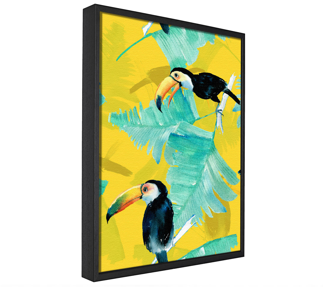 A picture of a Toucan Palm Leaves framed canvas print sold by Wallart-Direct.co.uk