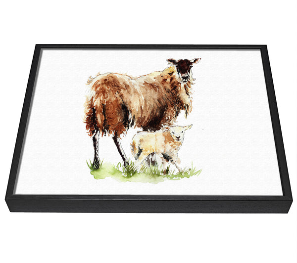 A picture of a Mother and Baby Lambs framed canvas print sold by Wallart-Direct.co.uk