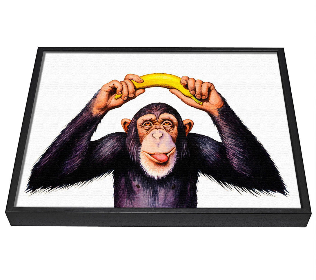 A picture of a Cheeky Banana Monkey framed canvas print sold by Wallart-Direct.co.uk