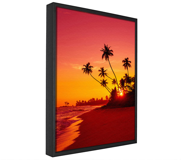 A picture of a As The Sun Sets Under The Palm Trees framed canvas print sold by Wallart-Direct.co.uk