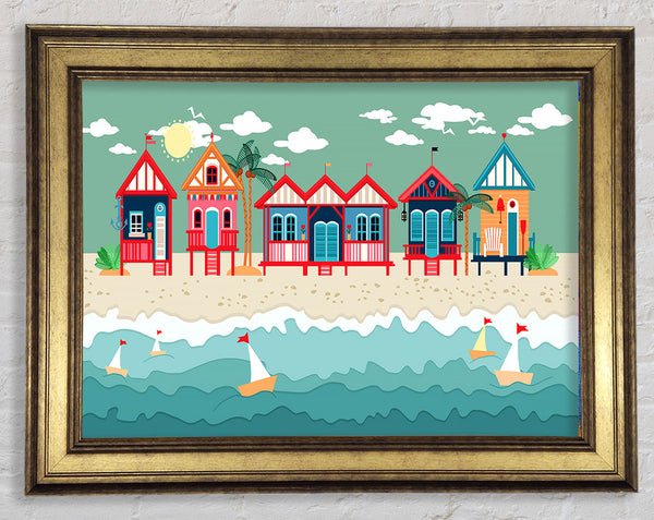 Beach Huts And Sailboats