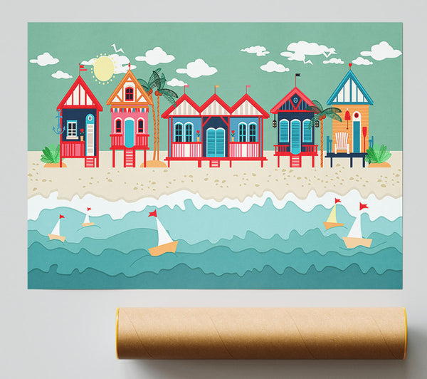 Beach Huts And Sailboats