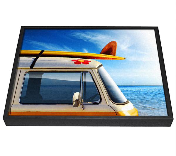 A picture of a Camper Van Ready For The Waves framed canvas print sold by Wallart-Direct.co.uk