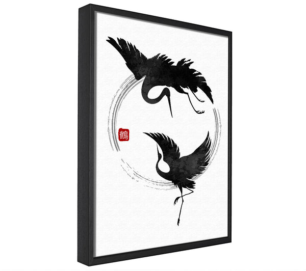 A picture of a Japanese Cranes In The Circle Of Life framed canvas print sold by Wallart-Direct.co.uk