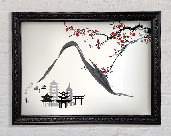 Mountains And Chinese Cherry Blossom