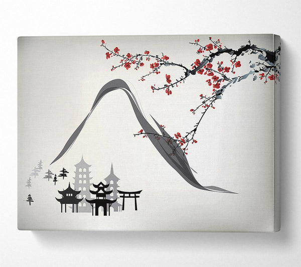 Mountains And Chinese Cherry Blossom