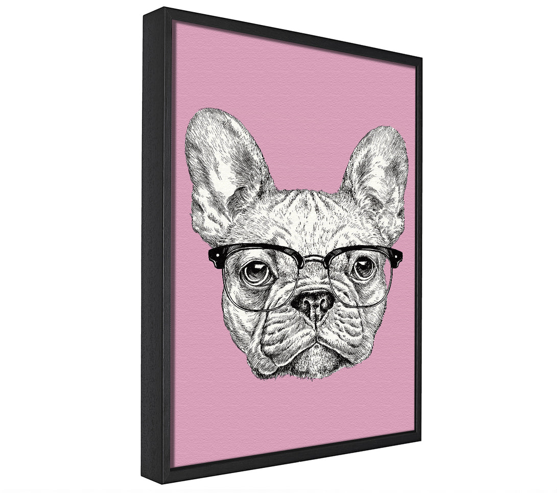 A picture of a French Bulldog In Glasses framed canvas print sold by Wallart-Direct.co.uk