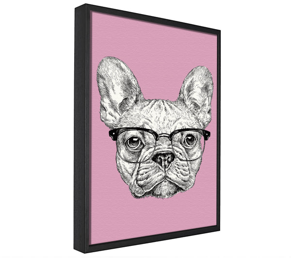 A picture of a French Bulldog In Glasses framed canvas print sold by Wallart-Direct.co.uk