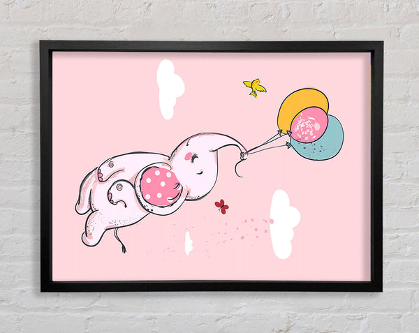 Pink Elephant Floating On Balloons