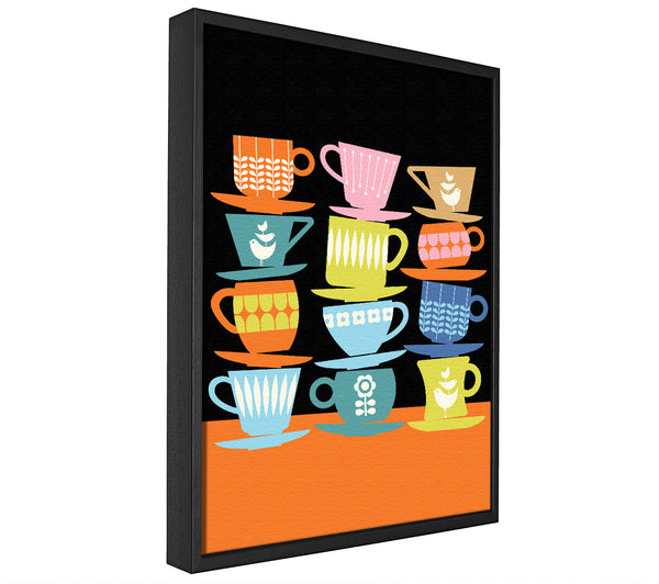 A picture of a Retro Tea Cups framed canvas print sold by Wallart-Direct.co.uk