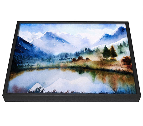 A picture of a Mountain Winter Lake framed canvas print sold by Wallart-Direct.co.uk