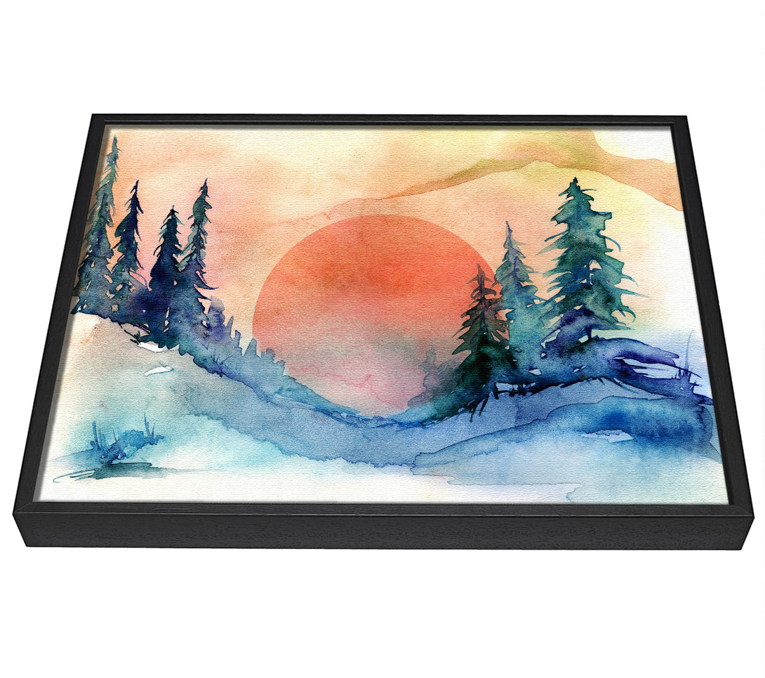 A picture of a Red Winter Sun framed canvas print sold by Wallart-Direct.co.uk