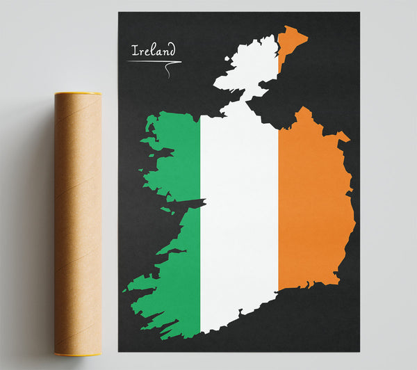 Irish Flag Over Map