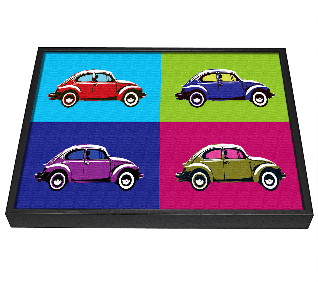 A picture of a Beetle Pop Art framed canvas print sold by Wallart-Direct.co.uk