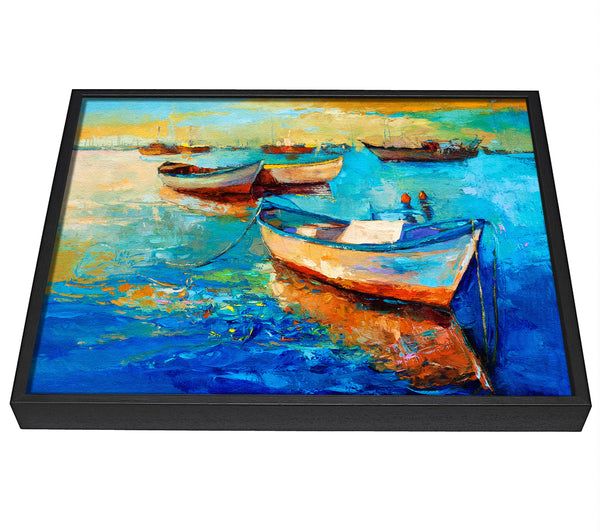 A picture of a Sail Boats On The Sunset Waters framed canvas print sold by Wallart-Direct.co.uk