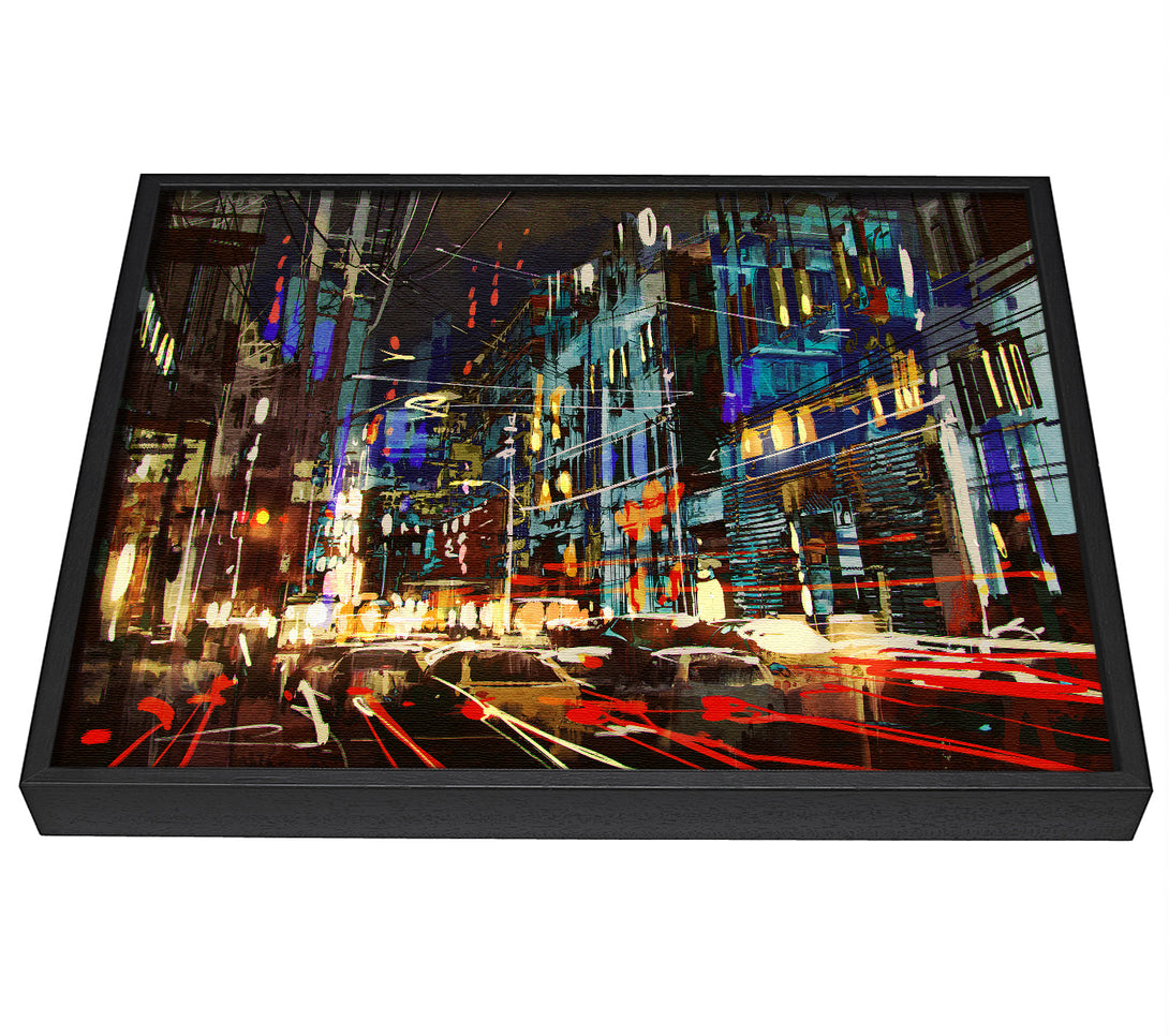 A picture of a Traffic In The City framed canvas print sold by Wallart-Direct.co.uk