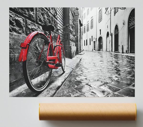 Red Bicycle In The Cobbled Streets