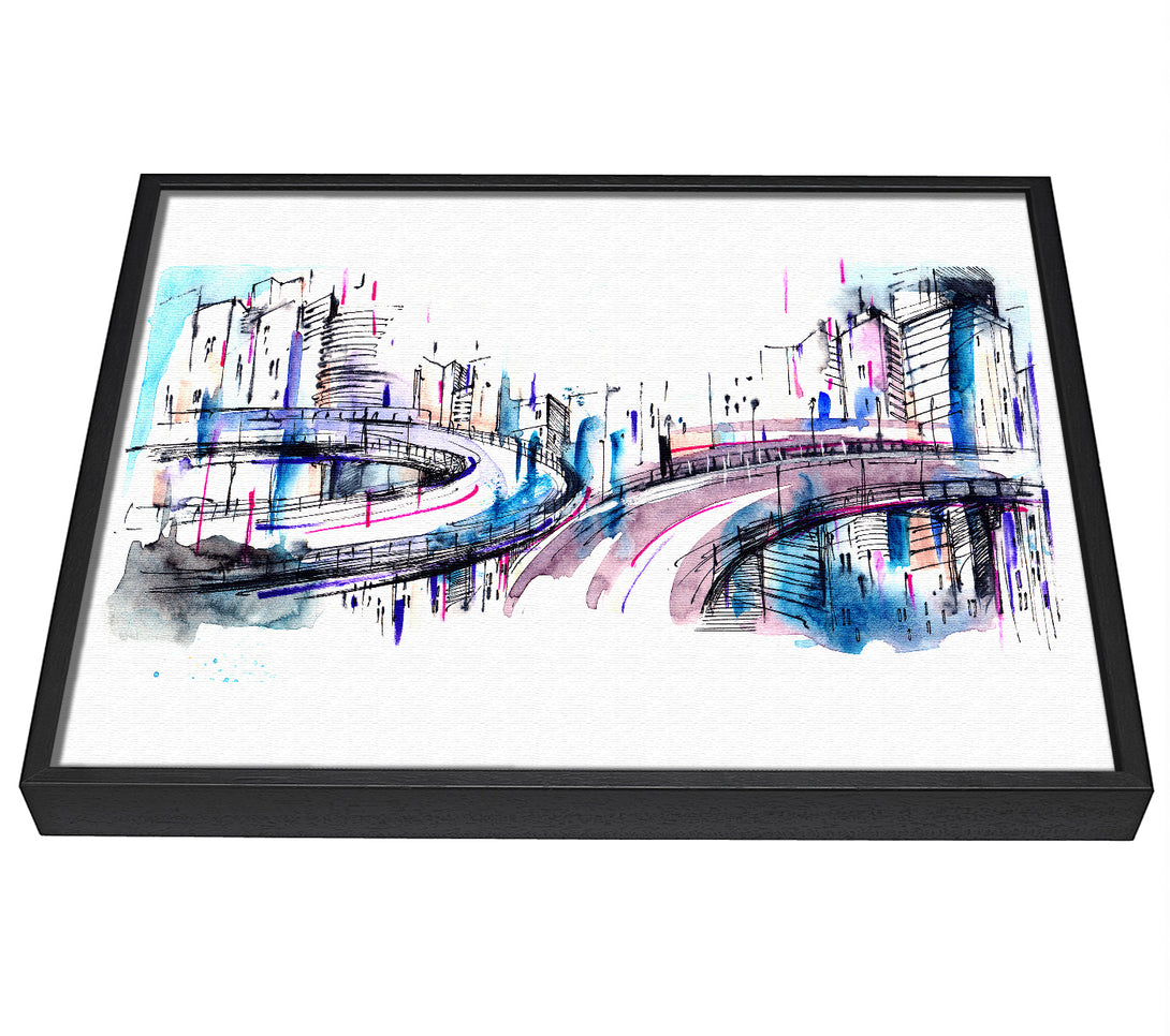 A picture of a Ring Roads Through The City framed canvas print sold by Wallart-Direct.co.uk