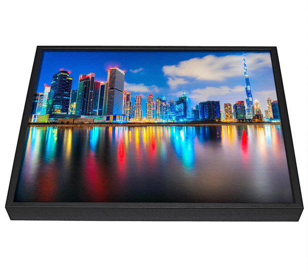 A picture of a Colourful City At Night framed canvas print sold by Wallart-Direct.co.uk