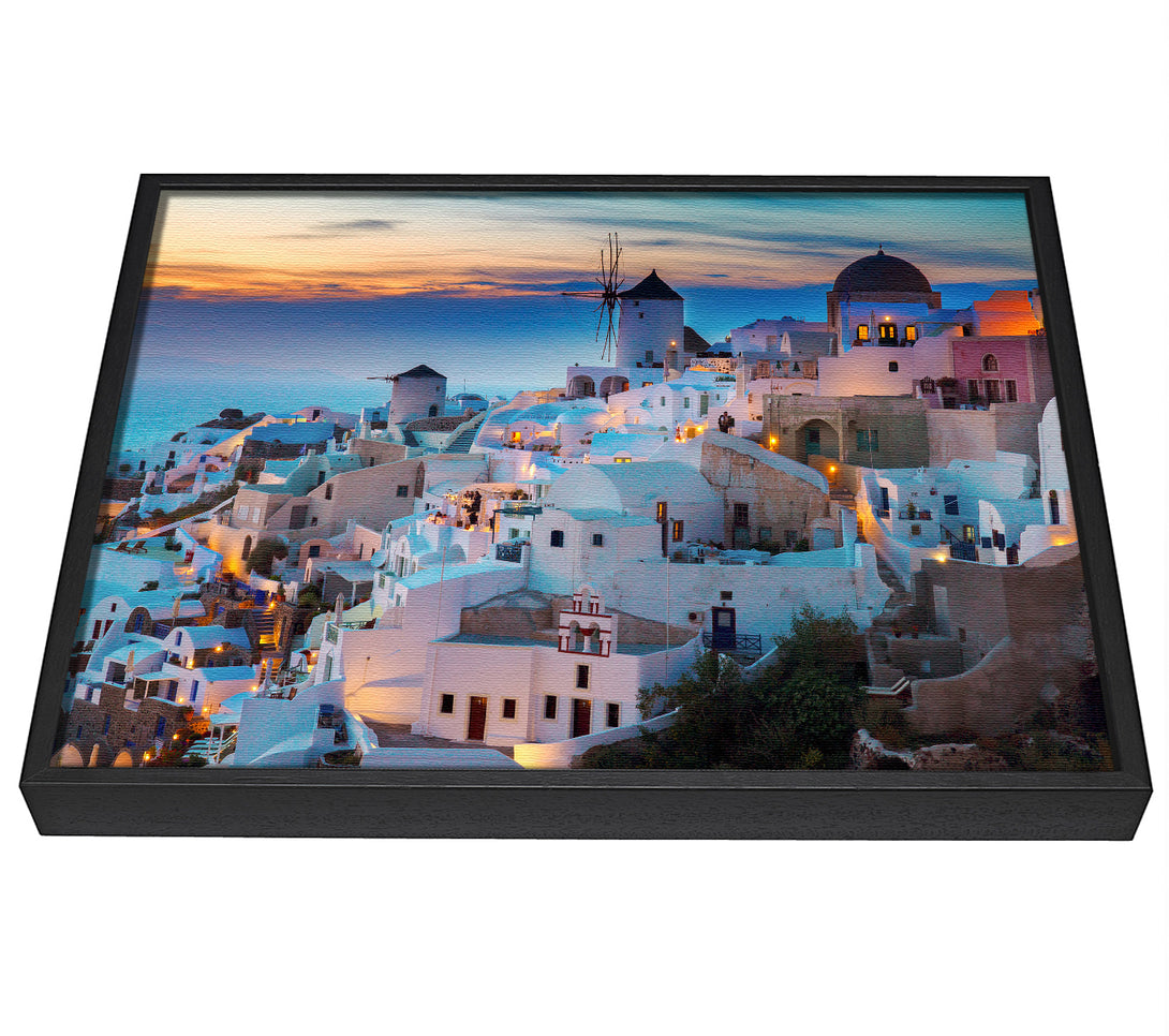 A picture of a Santorini At Sunset framed canvas print sold by Wallart-Direct.co.uk