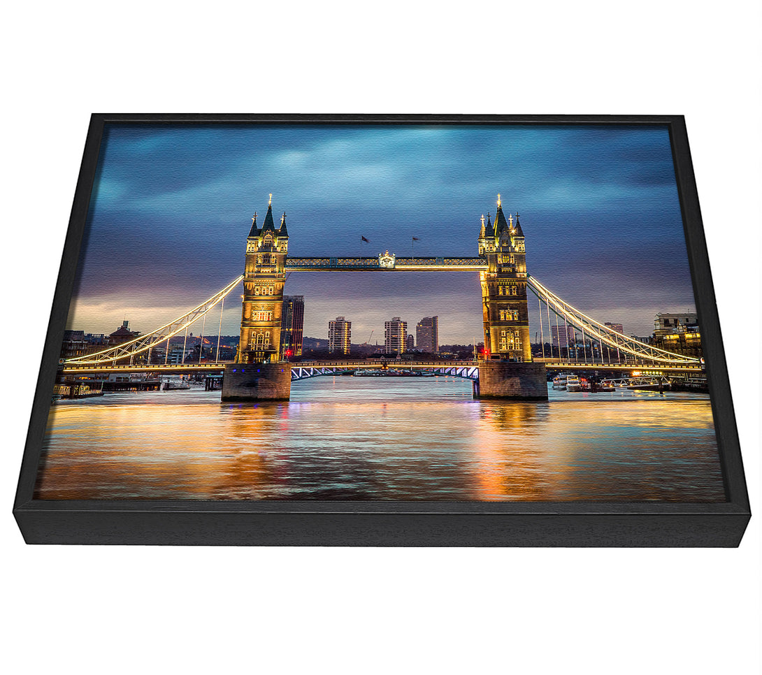 A picture of a Tower Bridge Night Glow framed canvas print sold by Wallart-Direct.co.uk