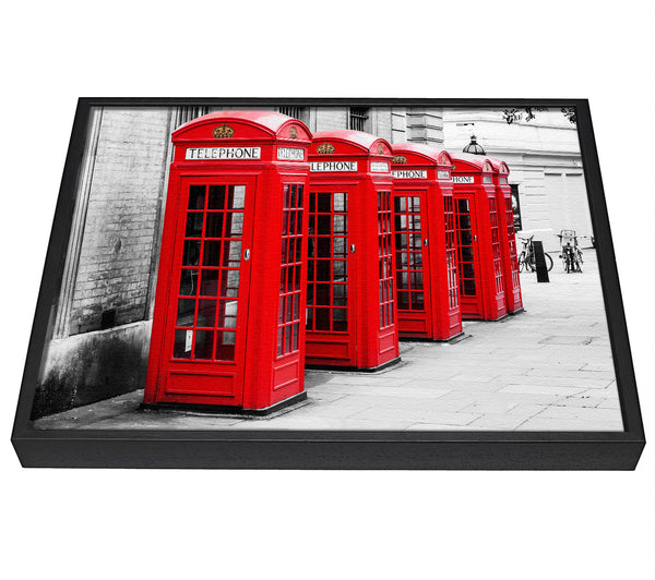 A picture of a Red Telephone Box LineUp framed canvas print sold by Wallart-Direct.co.uk