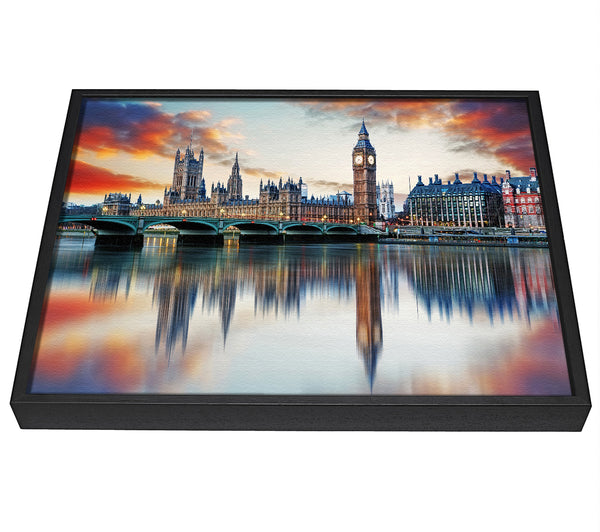 A picture of a Stunning Reflections Of The Houses Of Parliament framed canvas print sold by Wallart-Direct.co.uk