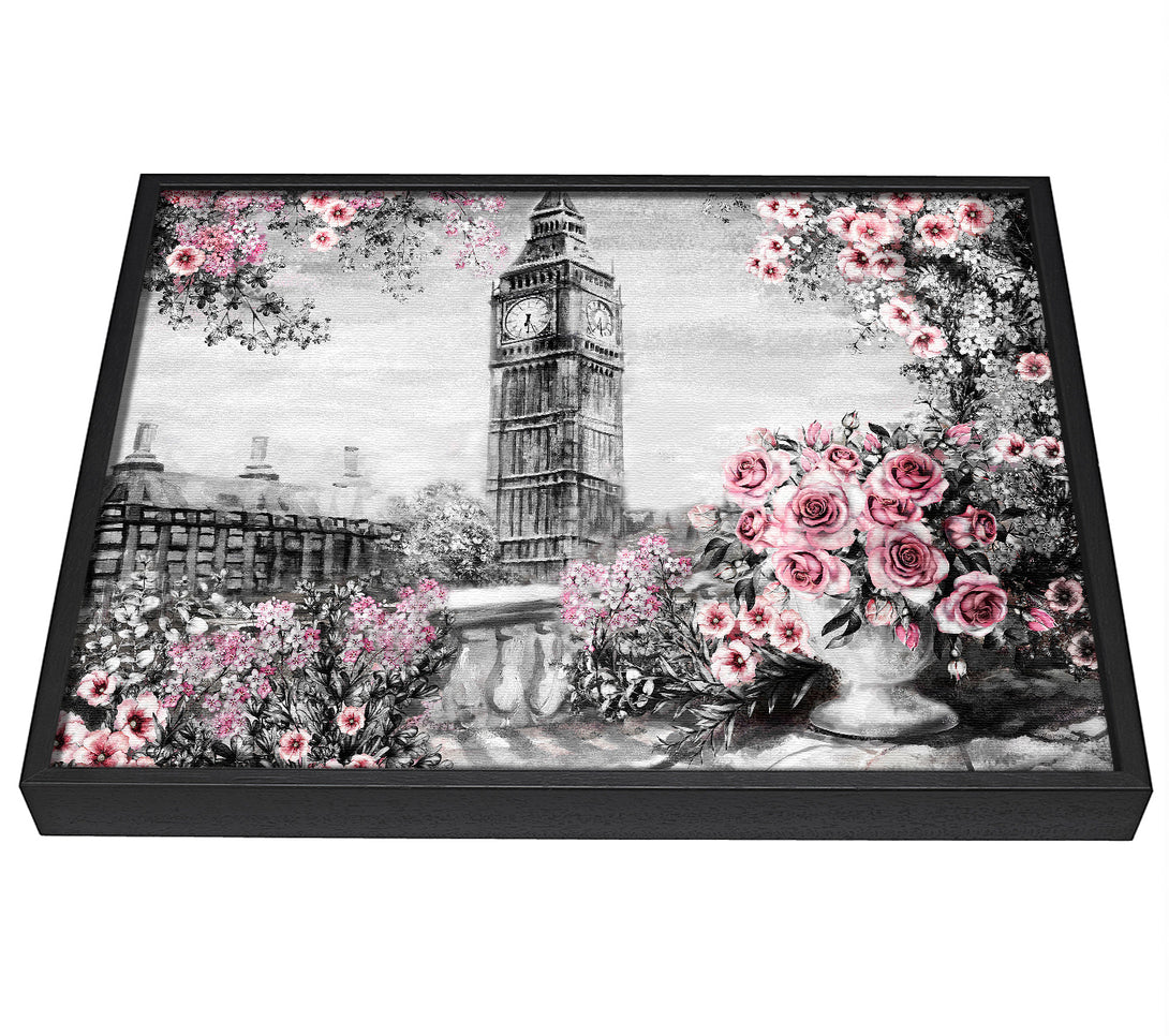 A picture of a Big Ben Pink Roses framed canvas print sold by Wallart-Direct.co.uk