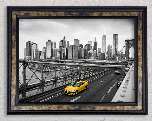 Yellow Cab On Brooklyn Bridge