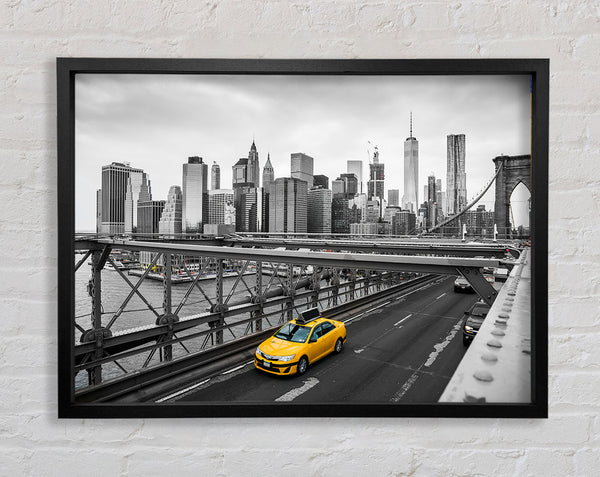 Yellow Cab On Brooklyn Bridge