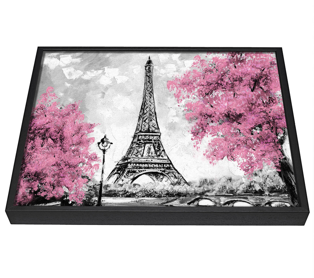 A picture of a Eiffel Tower Pink trees framed canvas print sold by Wallart-Direct.co.uk