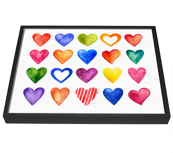 A picture of a Colourful hearts framed canvas print sold by Wallart-Direct.co.uk