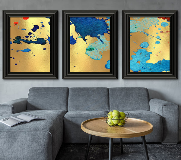 Shades Of Blue Gold Foil Set of 3 Print