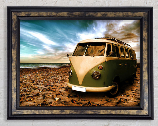 VW Camper At The Beach Green