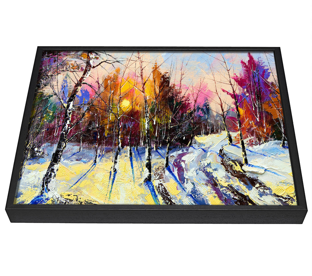 A picture of a Rainbow Snow Forest framed canvas print sold by Wallart-Direct.co.uk