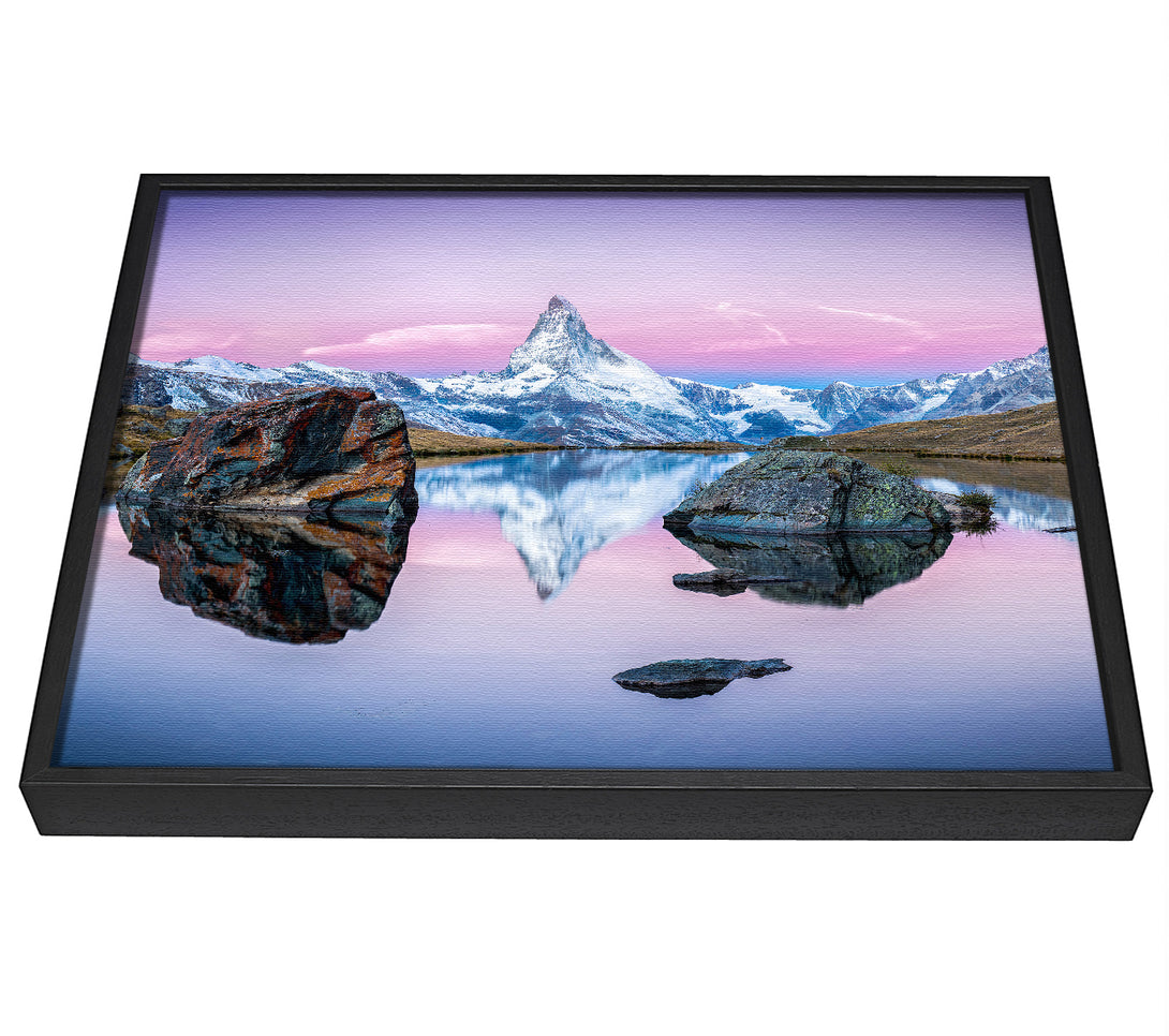 A picture of a Snow Mountain Reflections framed canvas print sold by Wallart-Direct.co.uk