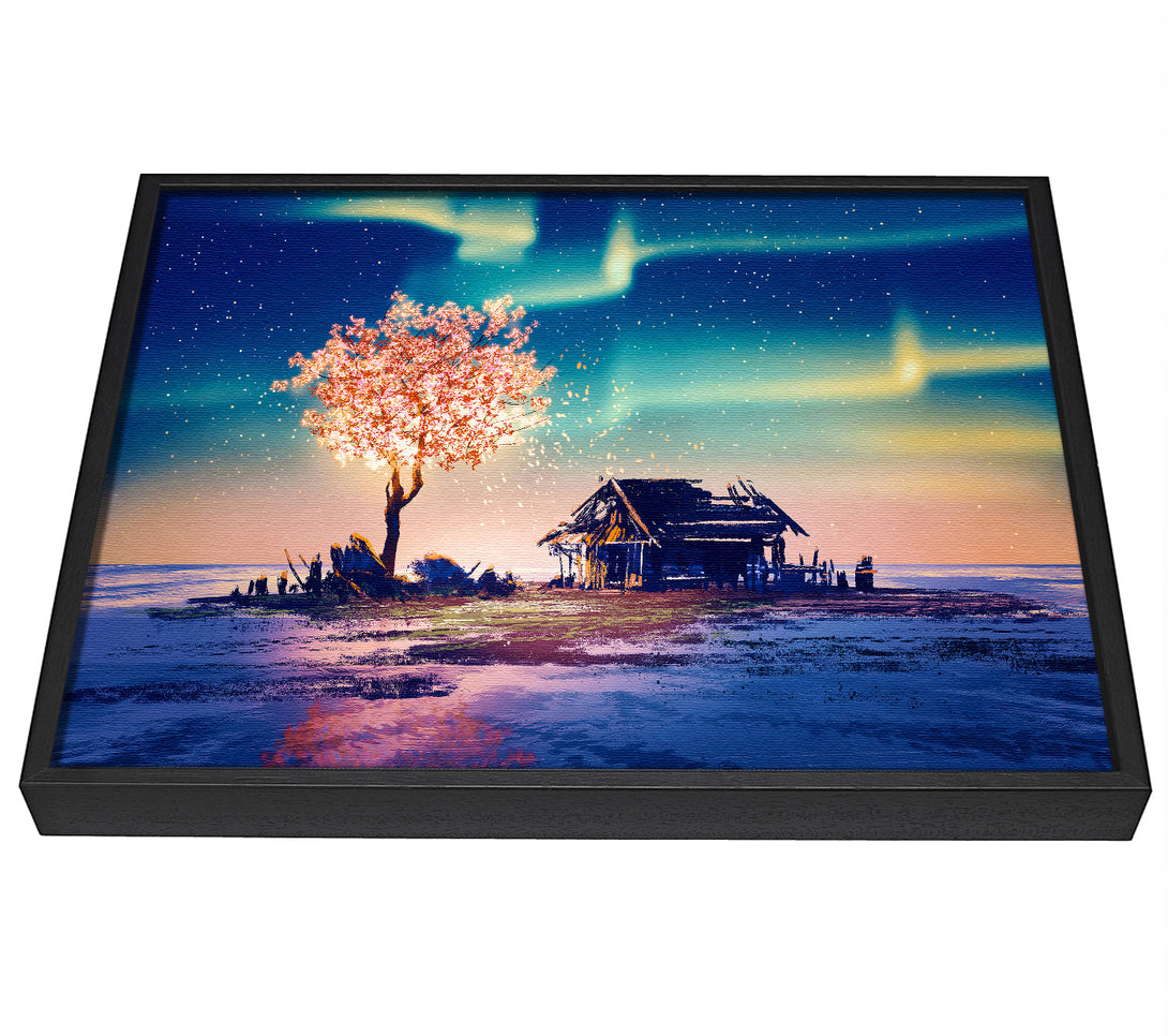 A picture of a Pink Northern Light Twilight framed canvas print sold by Wallart-Direct.co.uk