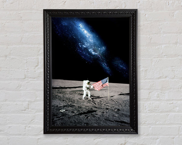 Astronaut And The American Flag On The Moon