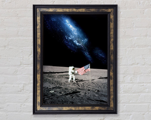 Astronaut And The American Flag On The Moon