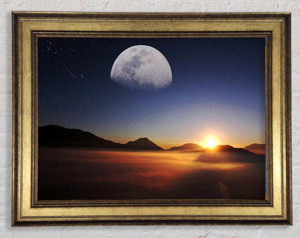 Moon Above The Mountain Sunset