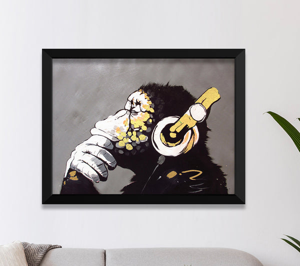 Banksy Chimp Headphones Gold Foil Print