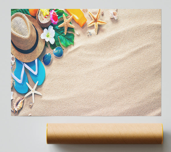 Sunglasses And Hat On The Beach